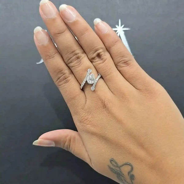 1.45 CT Pear Cut Bypass Ring with Round Lab Diamonds(Ready for Delivery)