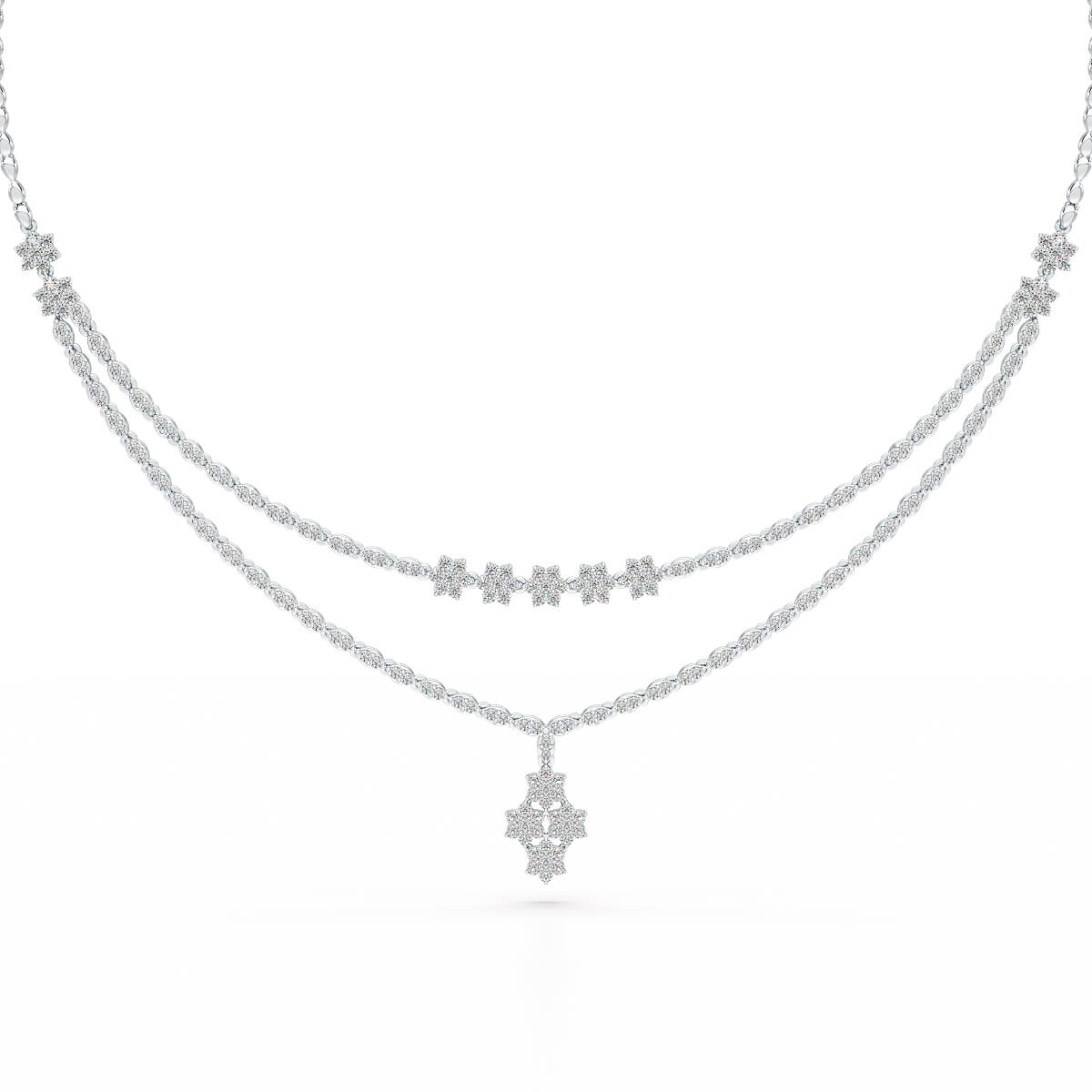 Lab Diamond 2.9 CT Two Layered Necklace