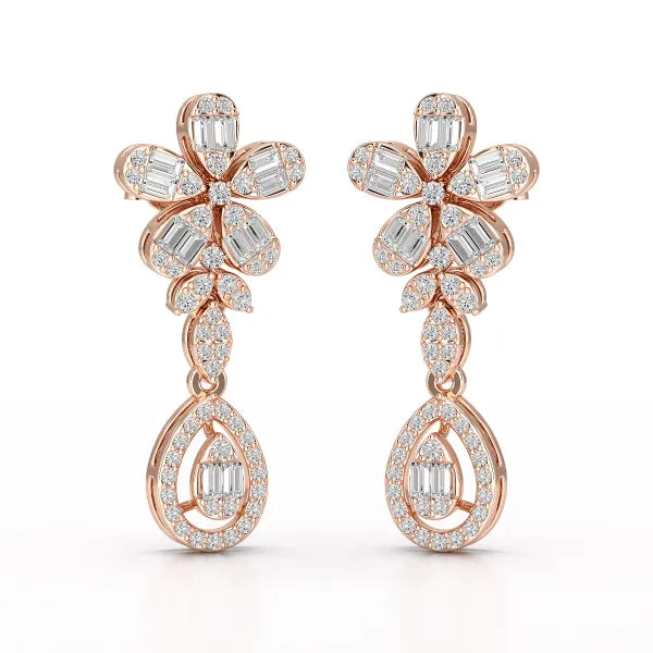 1.4 CT Baguette Cut Lab Diamond  Dangle Drop Earring