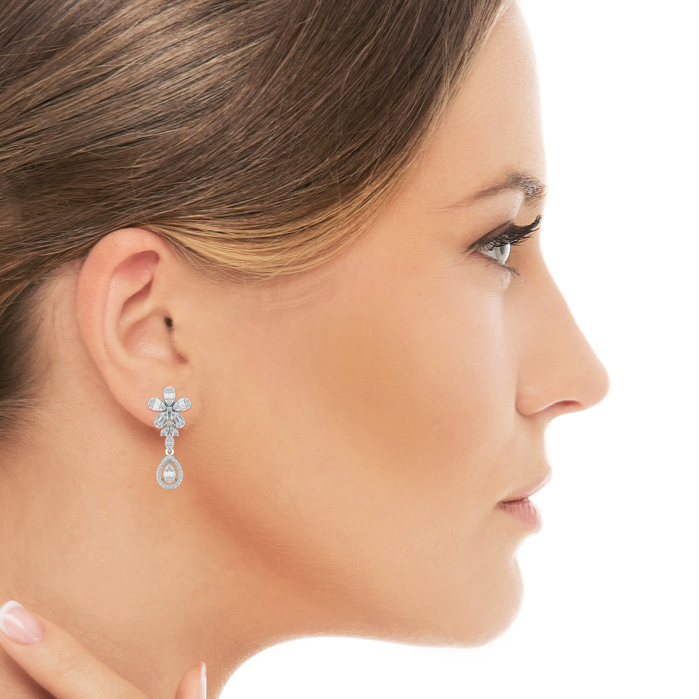 1.4 CT Baguette Cut Lab Diamond  Dangle Drop Earring