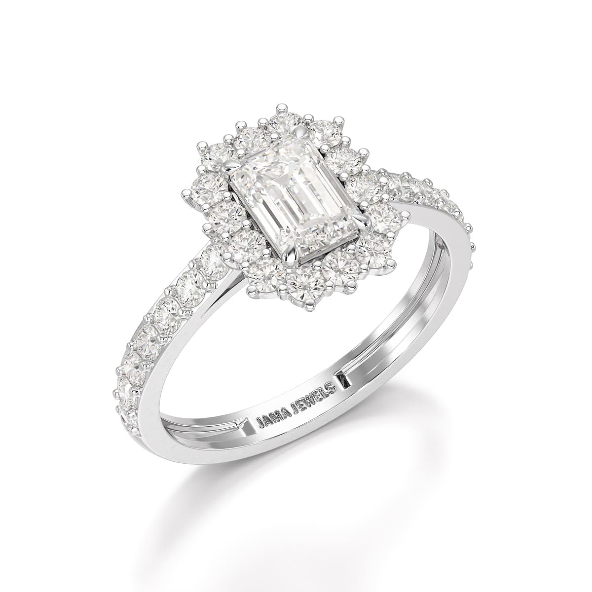 1.5 CT Lab Diamond Emerald Cut Halo Ring