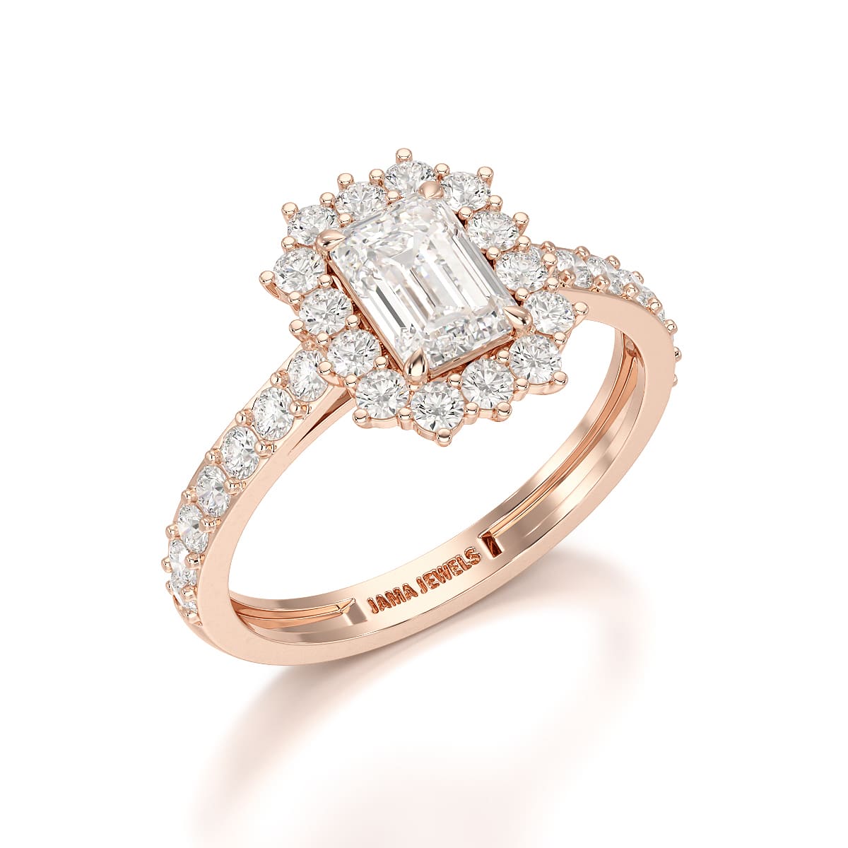 1.5 CT Lab Diamond Emerald Cut Halo Ring