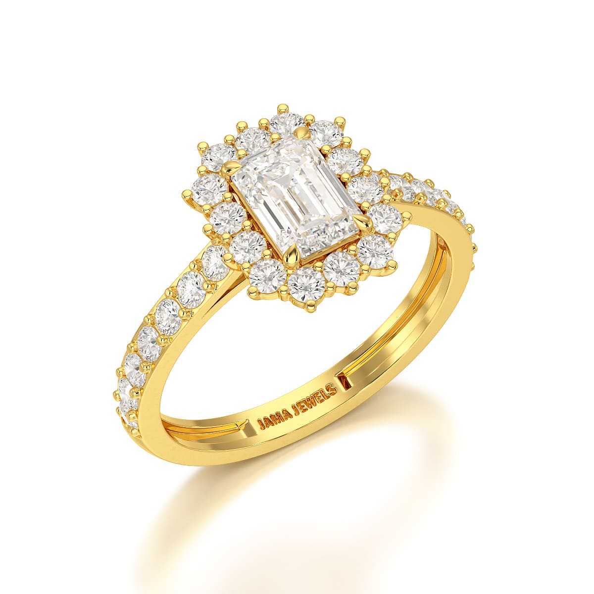 1.5 CT Lab Diamond Emerald Cut Halo Ring