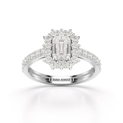 1.5 CT Lab Diamond Emerald Cut Halo Ring