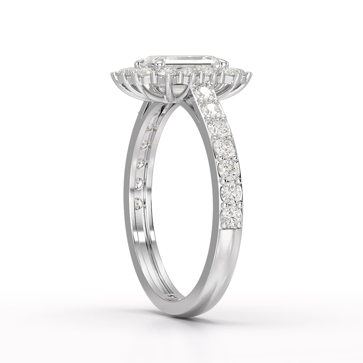 1.5 CT Lab Diamond Emerald Cut Halo Ring