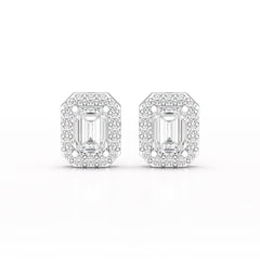 2.51 CT Lab Diamond Halo Emerald Stud Earrings