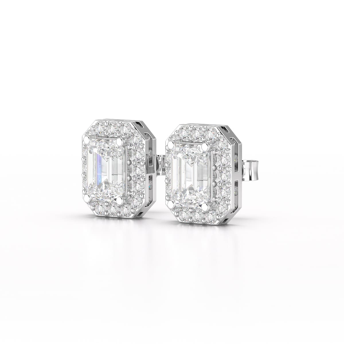 2.51 CT Lab Diamond Halo Emerald Stud Earrings