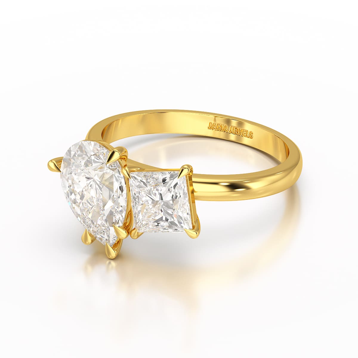 2.5 CT Pear and Princess Cut Lab Diamond Ring