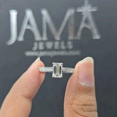 1.38 CT Emerald Diamond Pavé Band Solitaire Ring (Ready for Delivery)