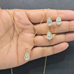 6.18 CT Pear Diamond Bezel Solitaire Jewellery Set (Ready for Delivery)