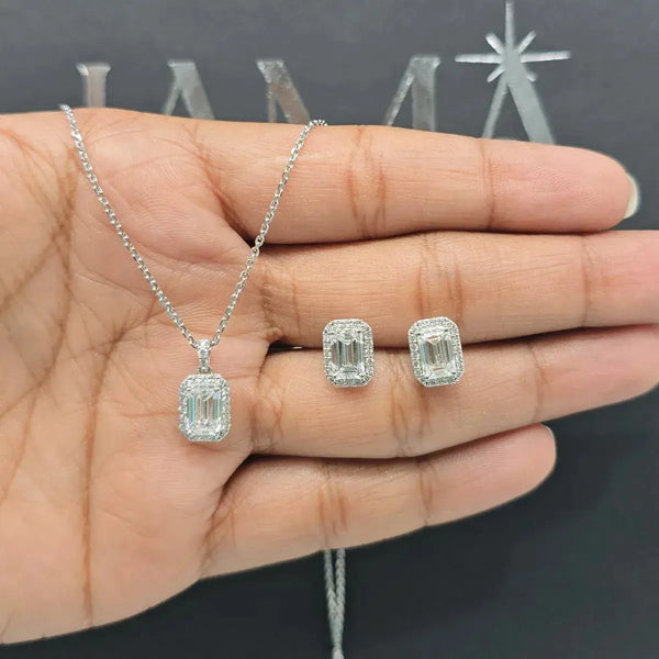 3.47 CT Emerald Diamond Halo Jewellery Set (Ready for Delivery)