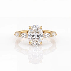 3.40 CT Oval Cut Ring with Marquise & Round Cut Side Diamonds