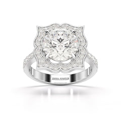 3.65 CT Lab Diamond Halo Round Cut Flower Ring