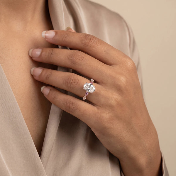 3.85 CT Oval Cut Hidden Halo Ring with Pink and White Diamonds