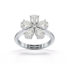 3.8 CT Pear Cut Lab Diamond Flower Shape Ring