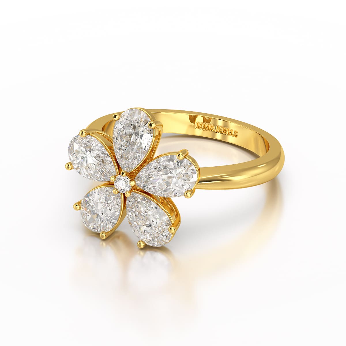 3.8 CT Pear Cut Lab Diamond Flower Shape Ring