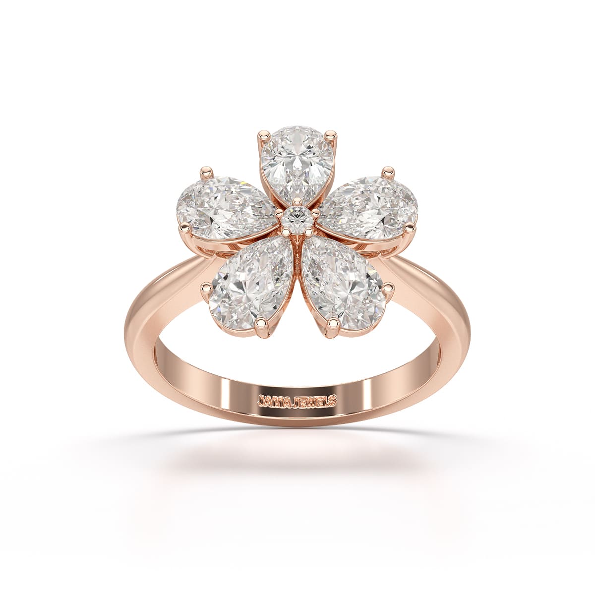 3.8 CT Pear Cut Lab Diamond Flower Shape Ring