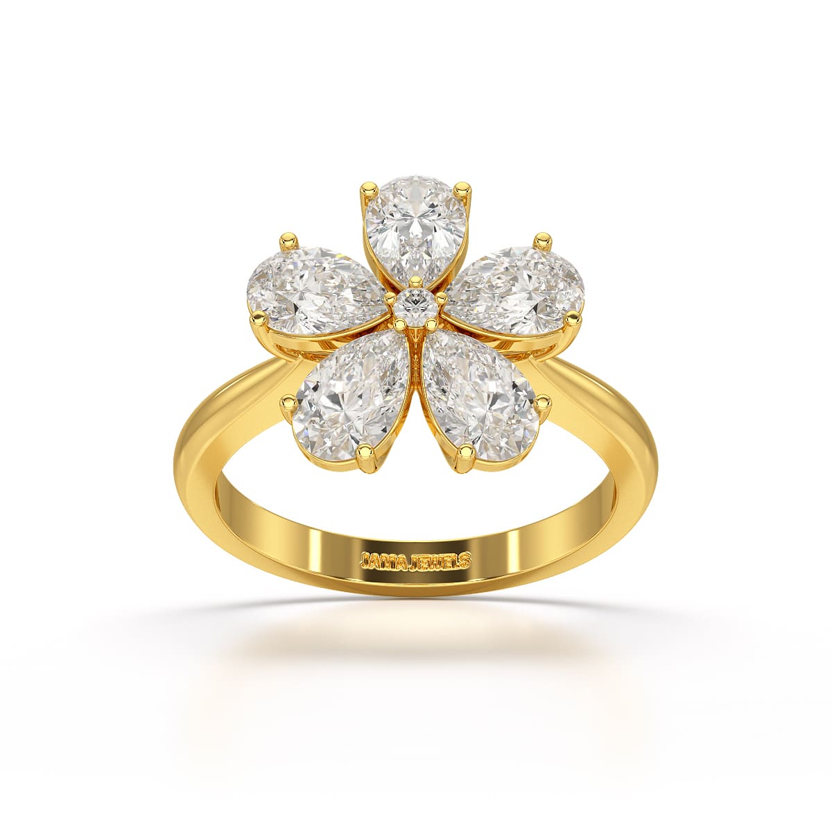 3.8 CT Pear Cut Lab Diamond Flower Shape Ring