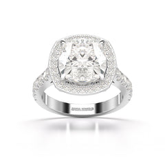 5.74 CT Lab Diamond Cushion Cut Halo Ring