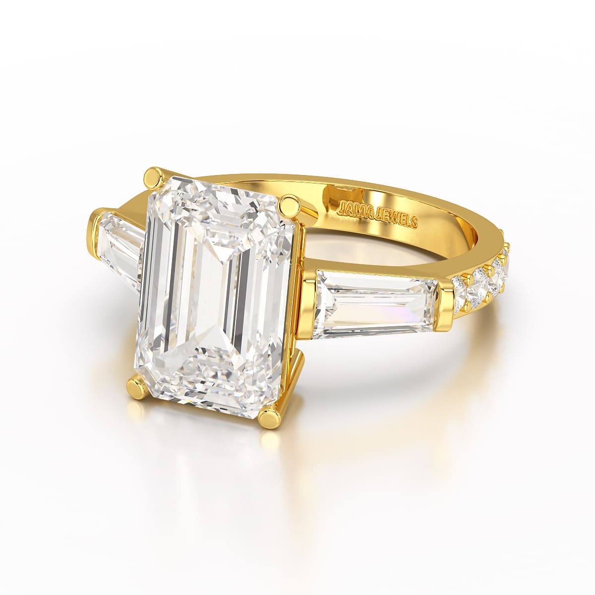 6.64 CT Lab Diamond Emerald Cut Three Stone Ring