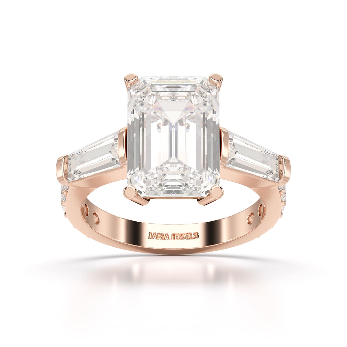 6.64 CT Lab Diamond Emerald Cut Three Stone Ring