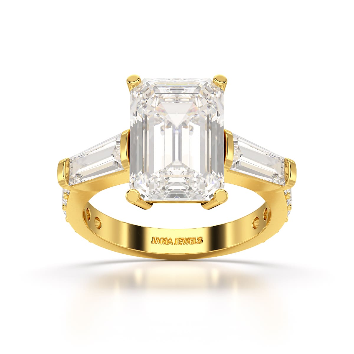 6.64 CT Lab Diamond Emerald Cut Three Stone Ring