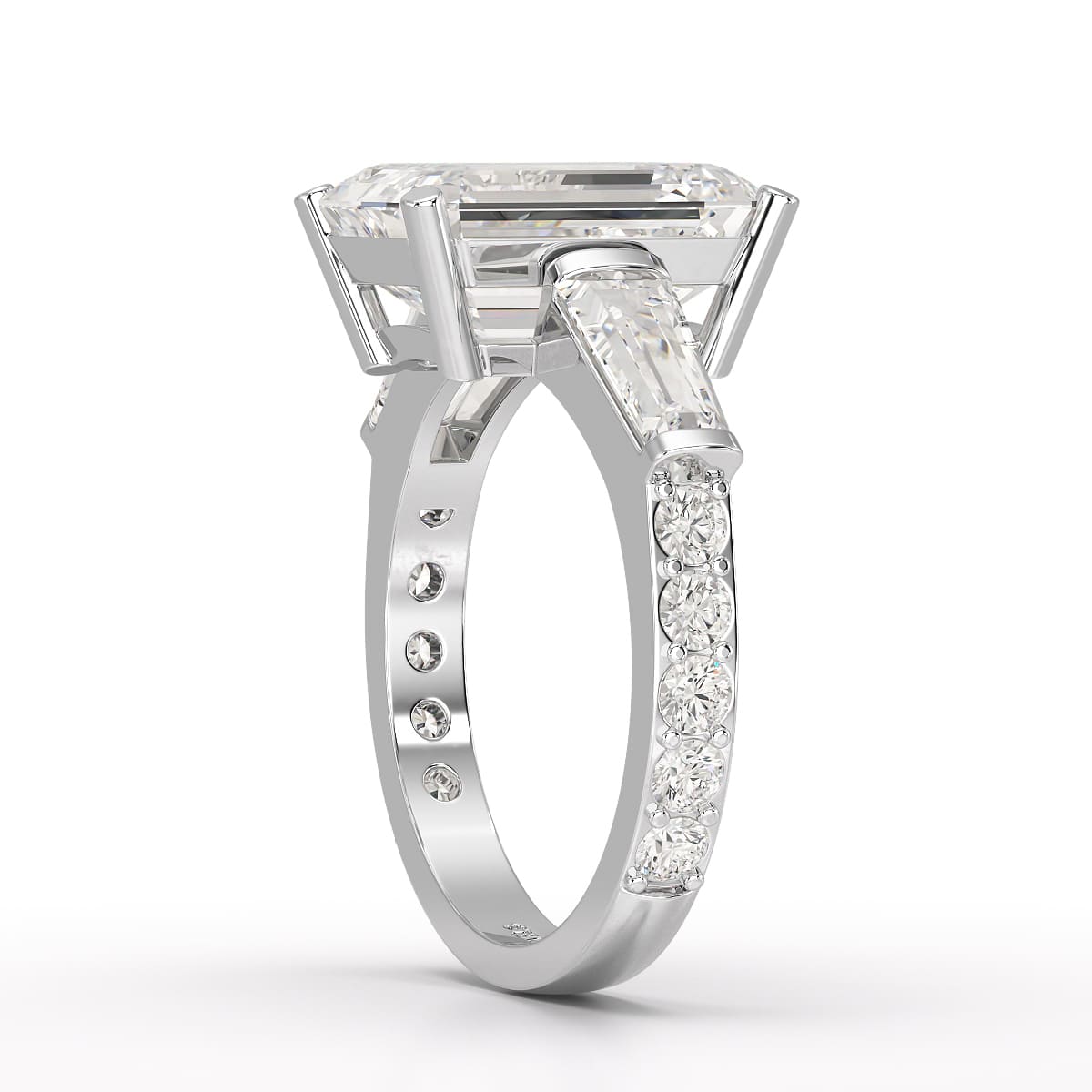 6.64 CT Lab Diamond Emerald Cut Three Stone Ring