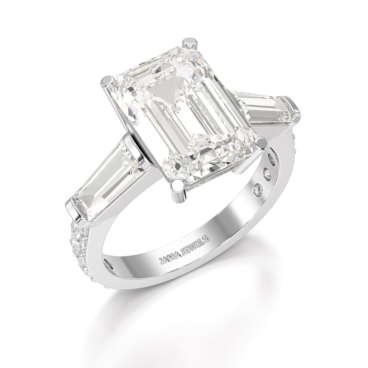 6.64 CT Lab Diamond Emerald Cut Three Stone Ring