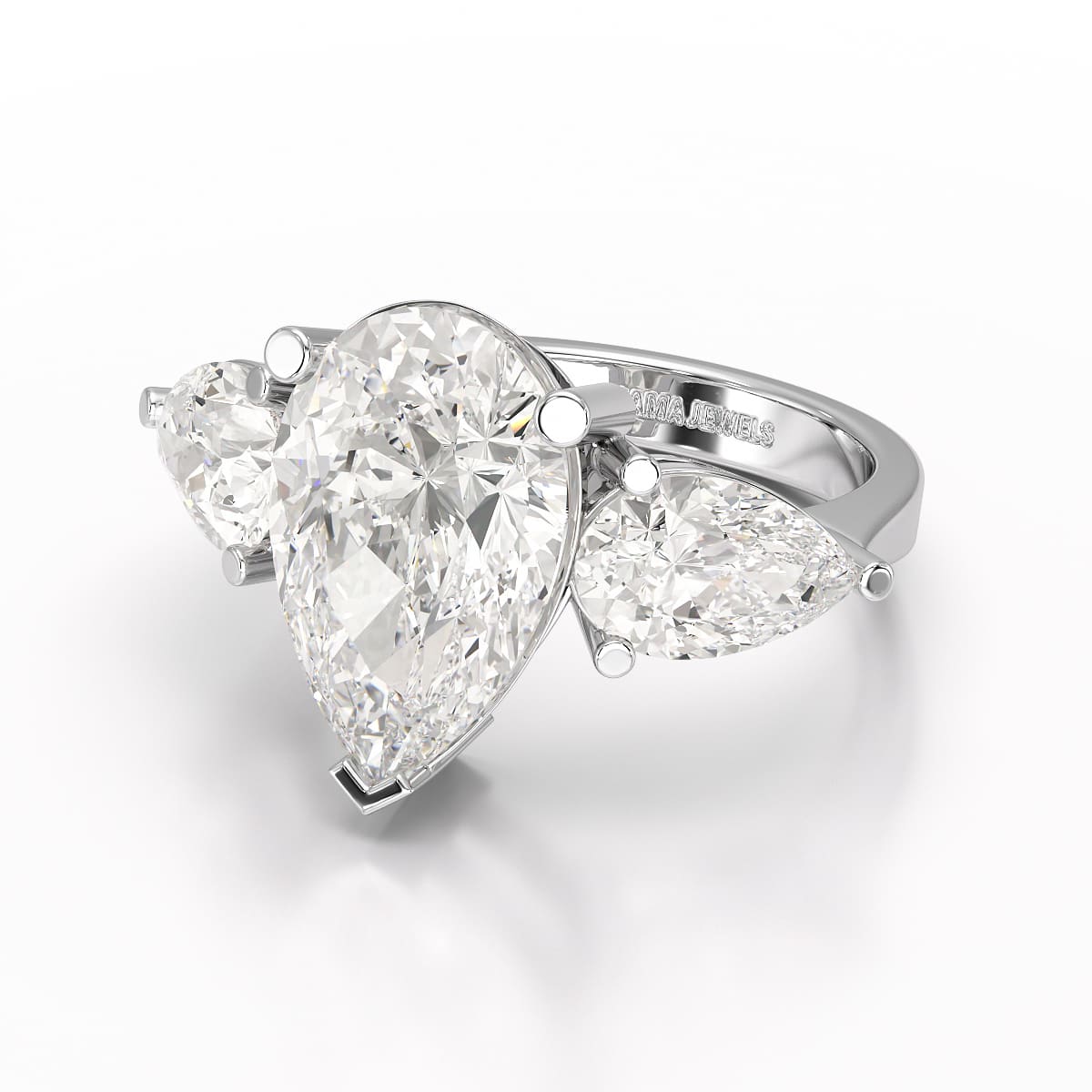 6.82 CT Lab Diamond Pear Cut Three Stone Ring