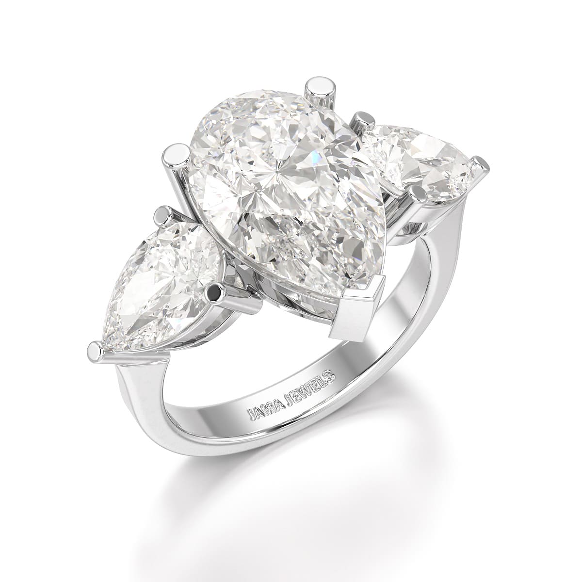 6.82 CT Lab Diamond Pear Cut Three Stone Ring