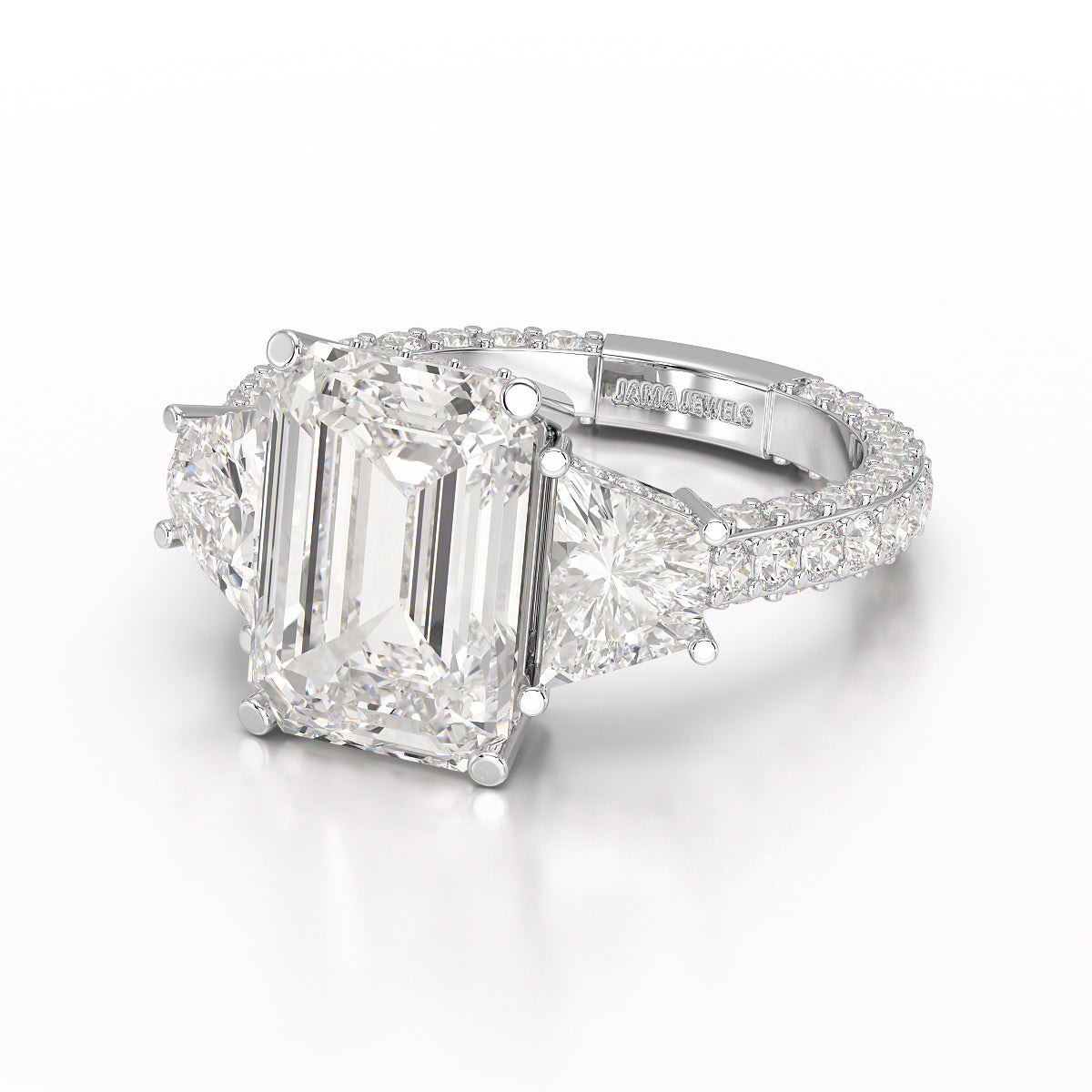 7.49 CT Three Stone Emerald Cut Lab Diamond Ring