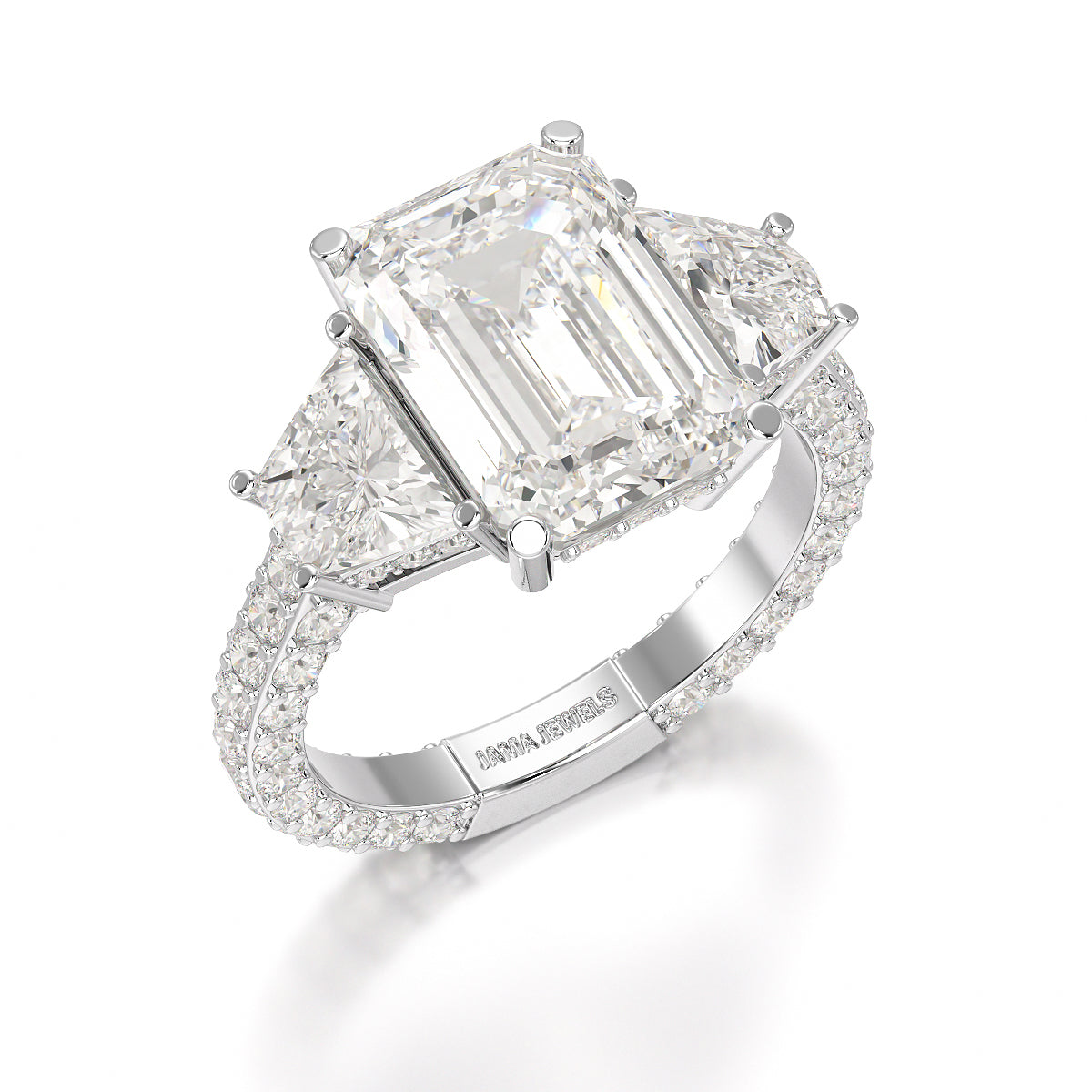 7.49 CT Three Stone Emerald Cut Lab Diamond Ring