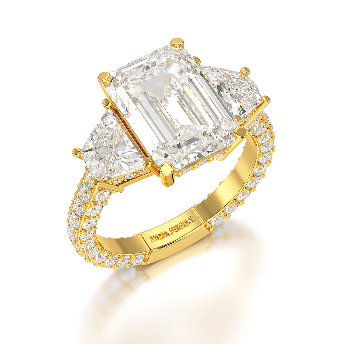 7.49 CT Three Stone Emerald Cut Lab Diamond Ring