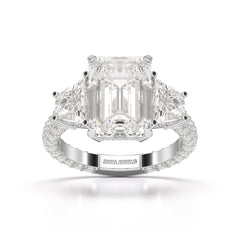 7.49 CT Three Stone Emerald Cut Lab Diamond Ring