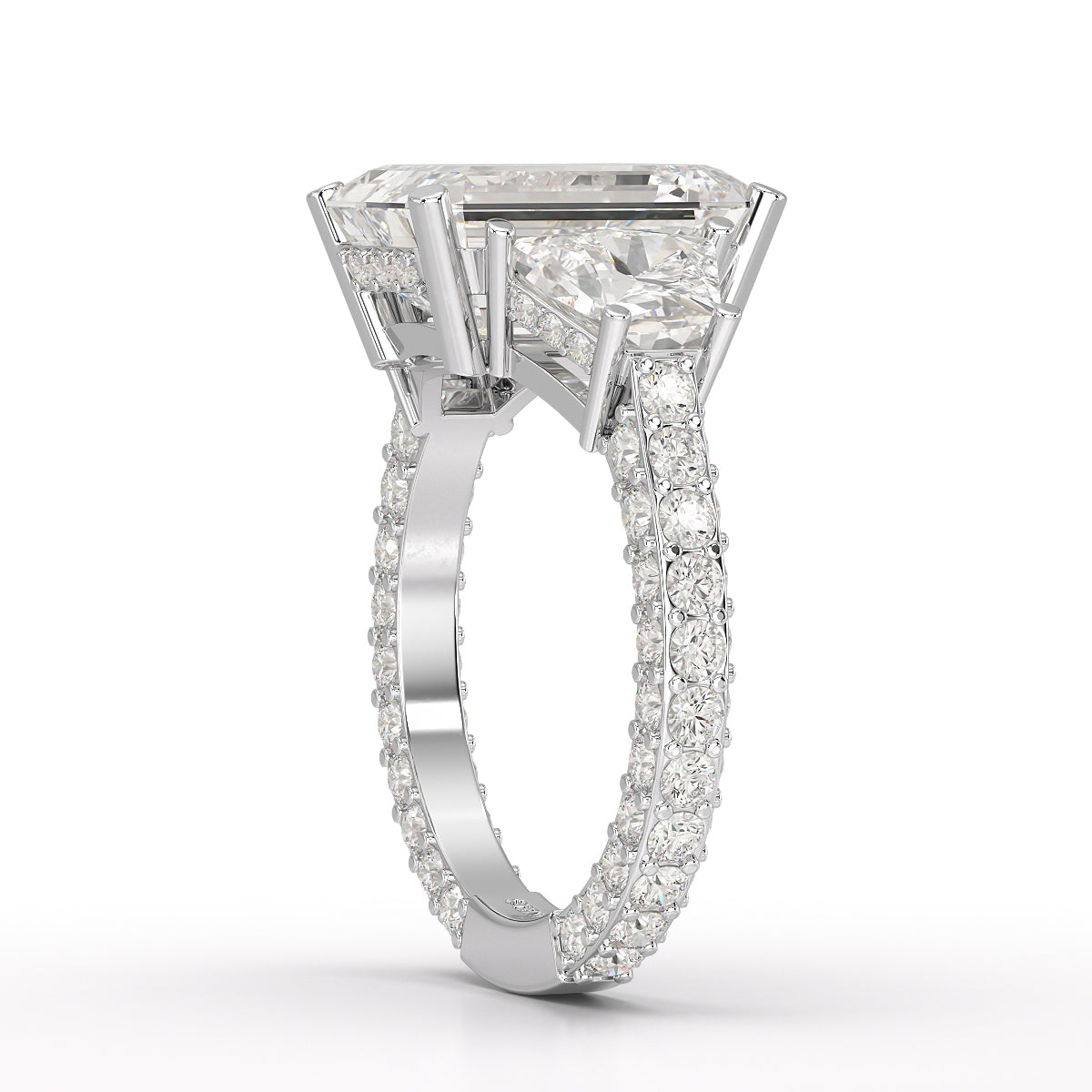 7.49 CT Three Stone Emerald Cut Lab Diamond Ring