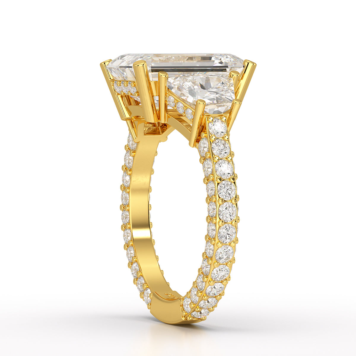 7.49 CT Three Stone Emerald Cut Lab Diamond Ring