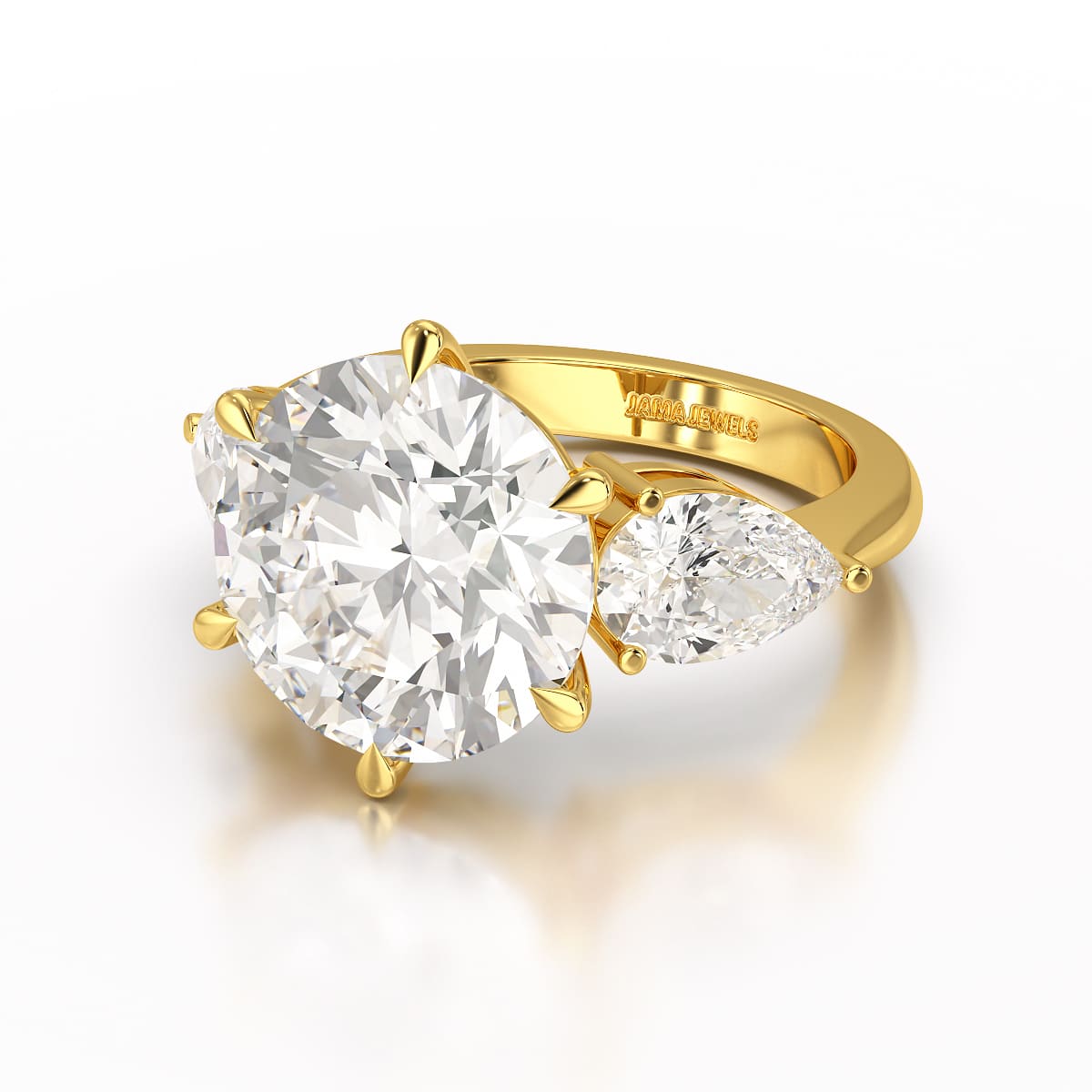 9.13 CT Lab Diamond Round and Pear Cut Three Stone Ring