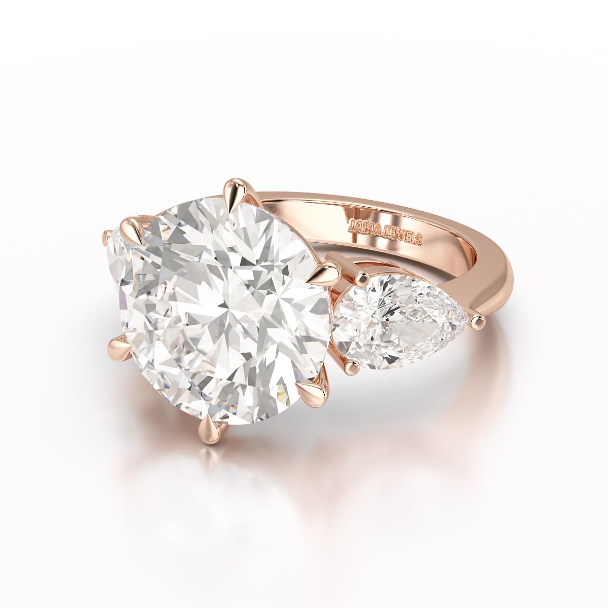 9.13 CT Lab Diamond Round and Pear Cut Three Stone Ring