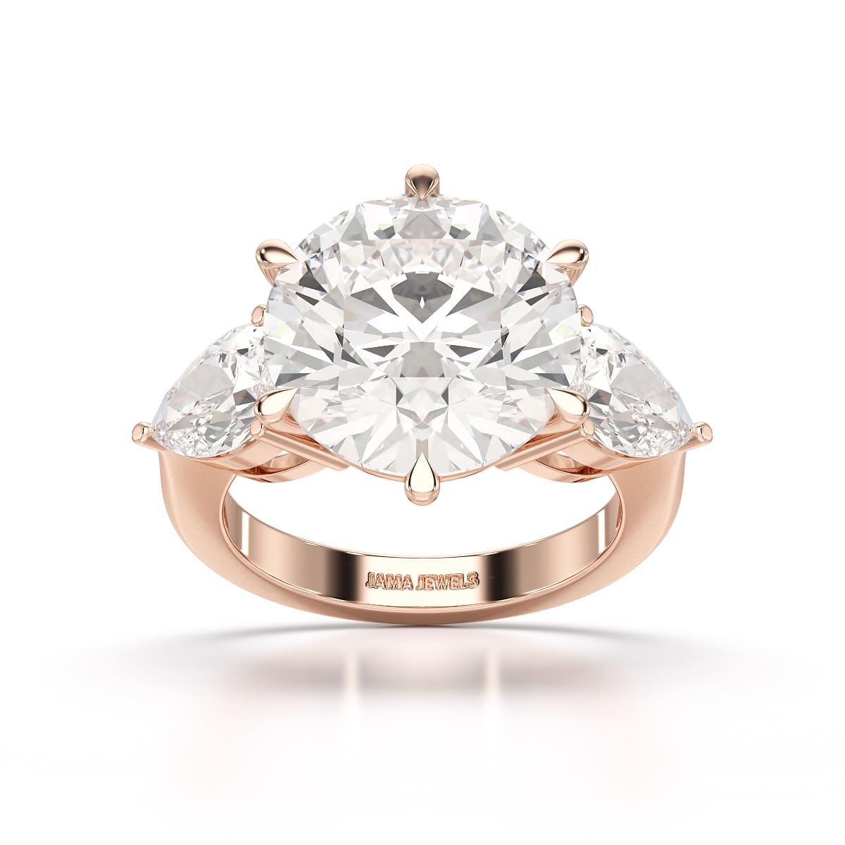 9.13 CT Lab Diamond Round and Pear Cut Three Stone Ring