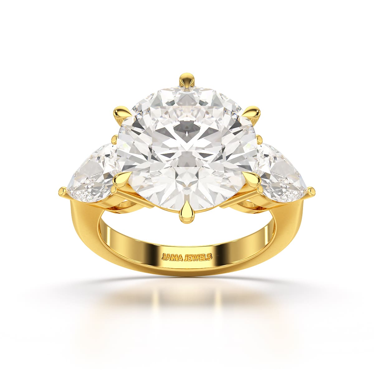 9.13 CT Lab Diamond Round and Pear Cut Three Stone Ring