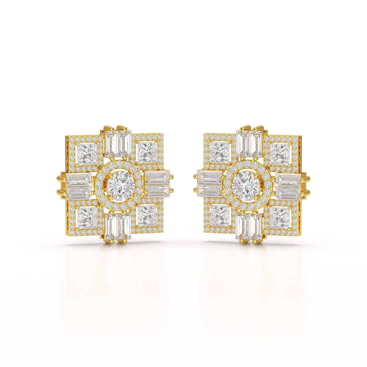 9.25 CT Baguette and Princess Cut Lab Diamond Stud Earrings