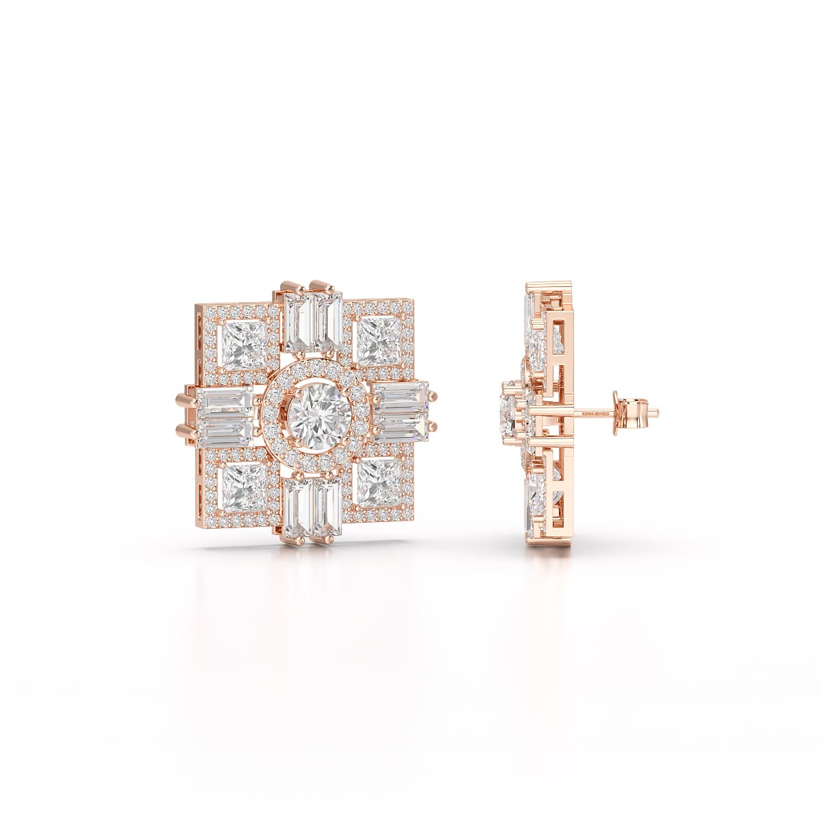 9.25 CT Baguette and Princess Cut Lab Diamond Stud Earrings