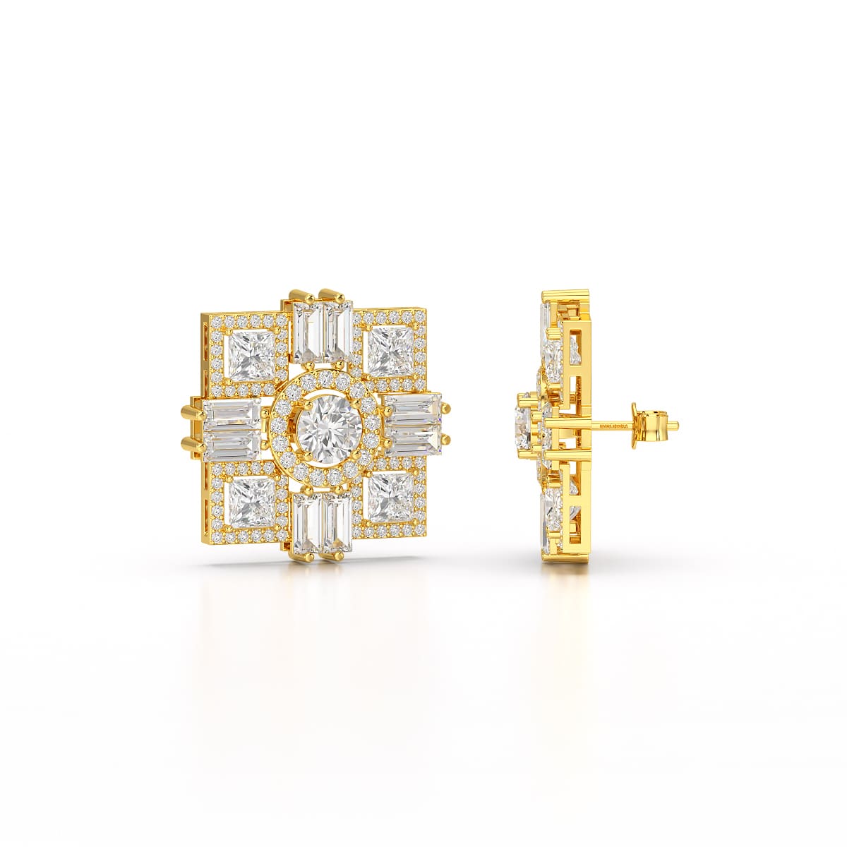 9.25 CT Baguette and Princess Cut Lab Diamond Stud Earrings