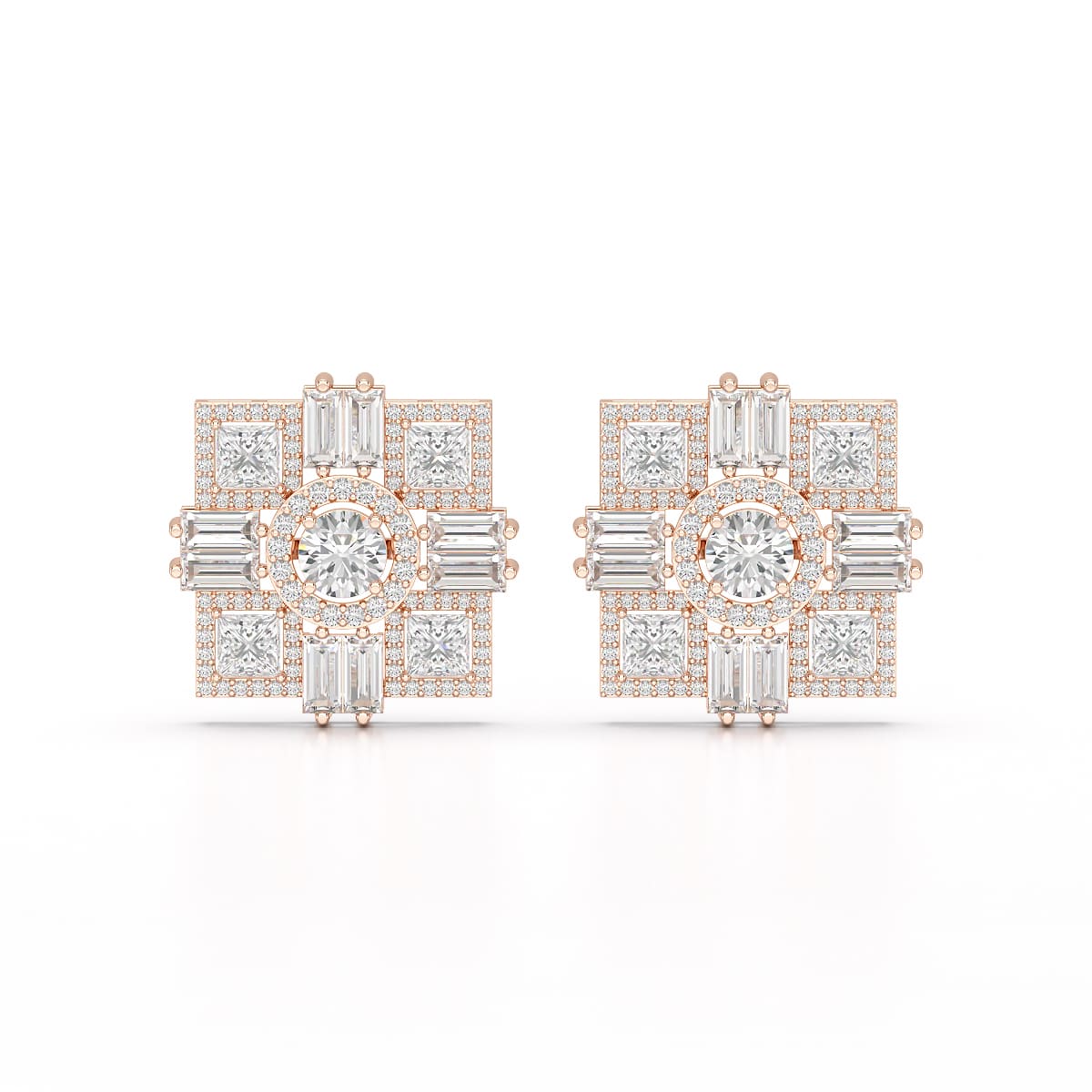 9.25 CT Baguette and Princess Cut Lab Diamond Stud Earrings