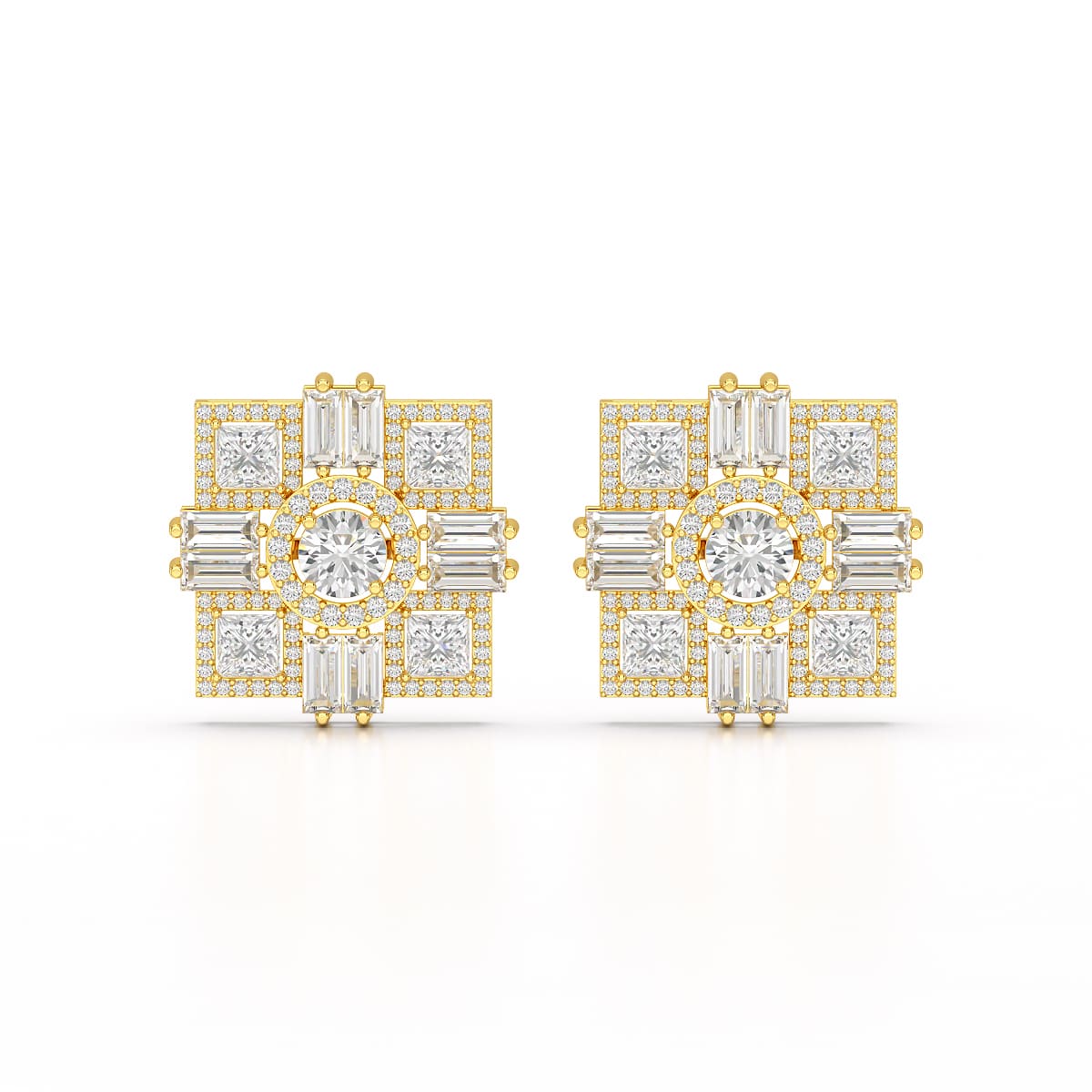 9.25 CT Baguette and Princess Cut Lab Diamond Stud Earrings