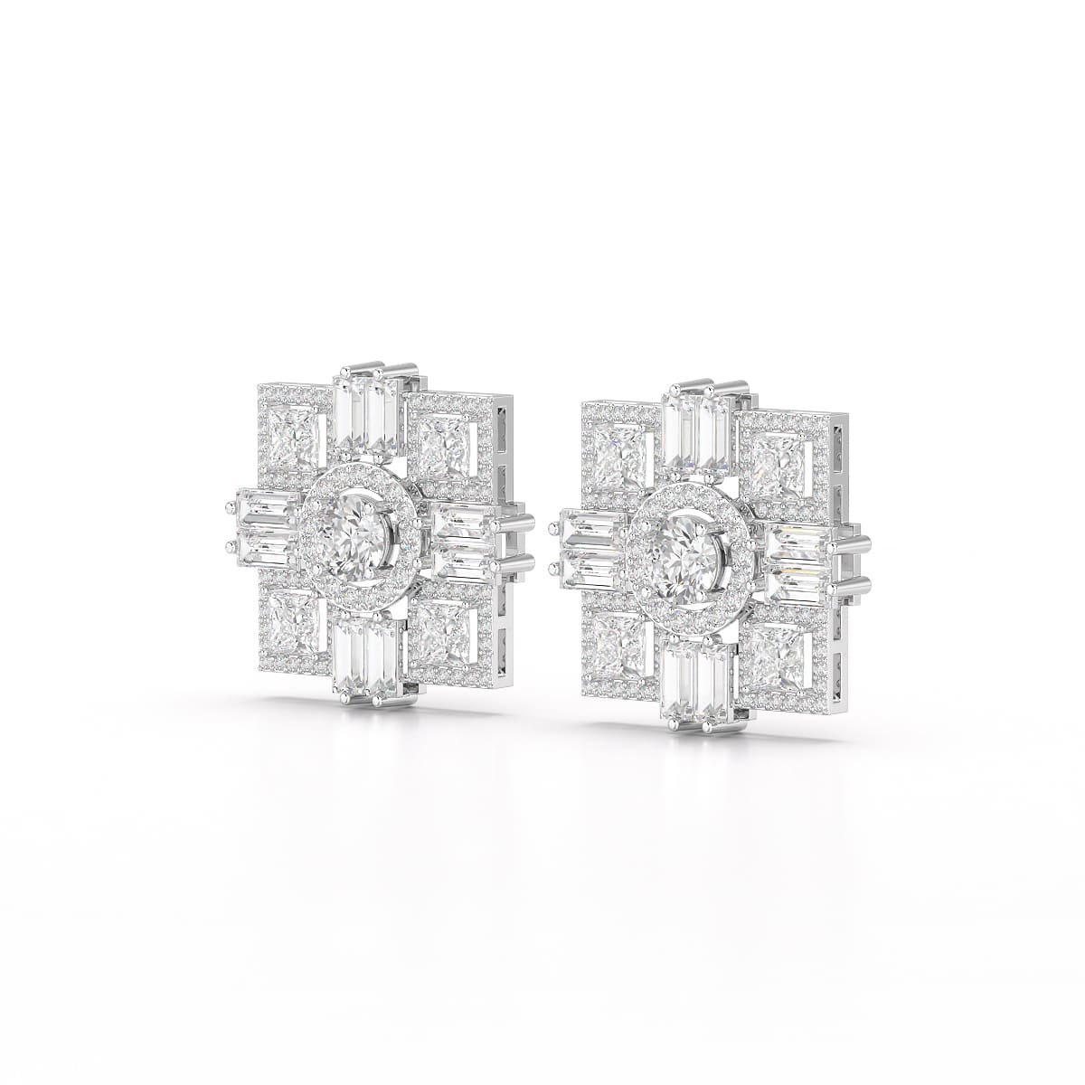 9.25 CT Baguette and Princess Cut Lab Diamond Stud Earrings