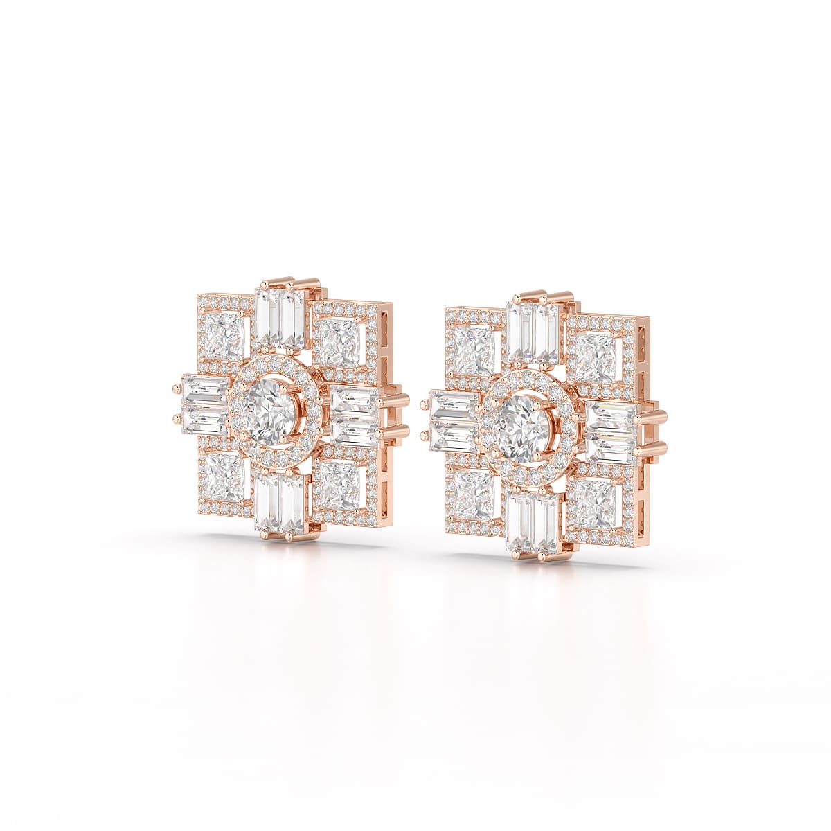 9.25 CT Baguette and Princess Cut Lab Diamond Stud Earrings