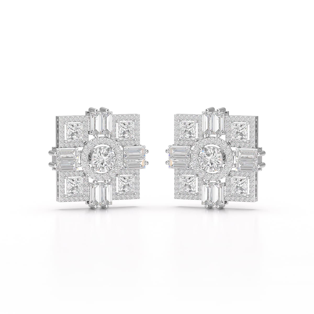 9.25 CT Baguette and Princess Cut Lab Diamond Stud Earrings