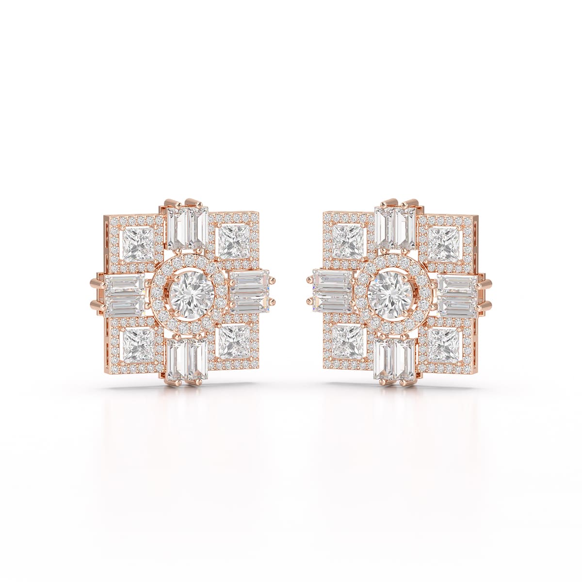 9.25 CT Baguette and Princess Cut Lab Diamond Stud Earrings