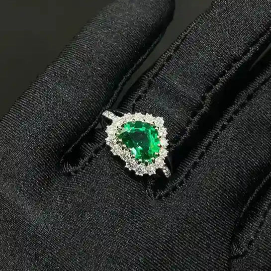 0.68 CT Lab Grown Heart Cut Gemstone Ring With Side Diamonds (Ready for Delivery)